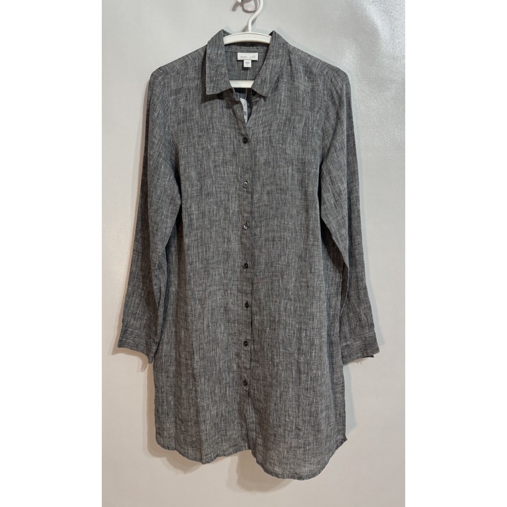 J. Jill Love Linen Small Gray Lagenlook Button Tunic Shirt 100% Linen NWT $89